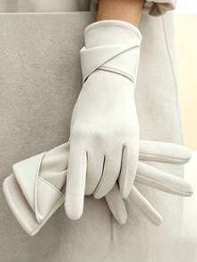 Warm Gloves, Suitable For Winter Use. Elegant Bow Accessory, Specially Designed For Women's Touchscreen Gloves. Suitable For Cycling And Driving. Fashionable And Simple Style, Fleece Warmth, Effectively Resists Cold, While Also Featuring Touchscreen Functionality. - Multicolor - View 1