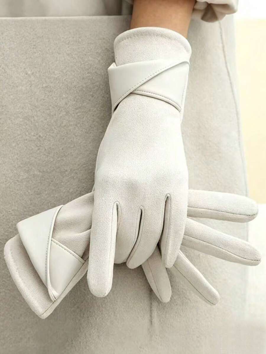 Warm Gloves, Suitable For Winter Use. Elegant Bow Accessory, Specially Designed For Women's Touchscreen Gloves. Suitable For Cycling And Driving. Fashionable And Simple Style, Fleece Warmth, Effectively Resists Cold, While Also Featuring Touchscreen Functionality. - Multicolor - View 1