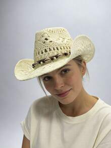 1pc Women's Outdoor Beach Western Style Sun Hat, Straw Hat, Jazz Hat, Bohemian Style Panama Hat, British Gentleman Hat, Suitable For Seaside Vacation And Travel (If The Hat Has Creases, Please Use An Iron To Iron It, And It Will Be Restored) - A - View 8