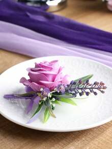 1pc/6pcs Premium Purple Princess Rose With Purple Wheat Ear And Purple Baby's Breath Mori Style Elegant Corsage Suitable For Groom, Bride, Groomsman, Bridesmaid, Wedding, Marriage, Engagement Decoration, Evening Party, Ball, Graduation Season, Back To School Season, Party Events - Mauve Purple - View 4