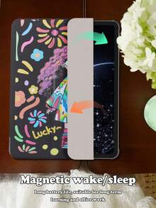 1個純色三折彩色煙火女孩彩繪平板保護殼，相容於 iPad Mini1/2/3/Mini4/Mini5/Mini6/Mini7/Air/Air2/9.7/10.2/10.5/Air4/Air5/10.9/Pro 11"/10th Gen/ Air 11-In.(M2)-2024/ Pro11-In.(M4)-2024/Air 11-Inch (M3) 2025/ (A16) 11 Inch 11th Generation 2025/ Air 8(M4)2026(11-Inch) 機型，三折支架，PC 硬殼背板，輕巧超薄，自動休眠/喚醒，趣味/可愛/創意/個性化，無筆槽 - 彩色 - 查看 5