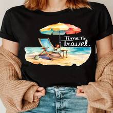 Camiseta Estamp "Hora de Viar a la Playa Tallas S-XXXL - Negro - Ver 1