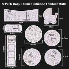 Paquete de 8 bonitos moldes de silicona para fondant para beb, shower, decoracin de pasteles, moldes para hornear, gomitas de azcar, chocolate, caramelos - Molde para fondant temático para bebé - Ver 2