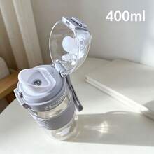 1pc Flip-Top Direct Drinking Water Bottle, Designed For Students, Leak-Proof And Easy To Clean, Built-In Portable Handle, Suitable For School And Outdoor Camping - Light Grey - View 8
