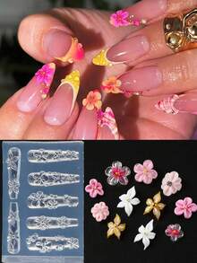 1個迷人春季花卉矽膠美甲模具 夏季優雅雕花軟膠美甲模 浮雕印花板 DIY 模板美甲工具 - 無色 - 查看 2