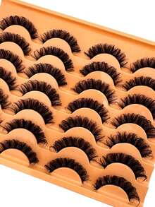 New 14 Pairs Russian Volume Classic Cat Eye Artificial Mink False Eyelashes, Natural DD Curl Fluffy Faux Eyelashes, Cross Wispy Dramatic Volume Faux Mink Lashes Extension For A Natural Look - Russian Strip Lashes - View 5