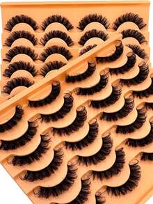 New 14 Pairs Russian Volume Classic Cat Eye Artificial Mink False Eyelashes, Natural DD Curl Fluffy Faux Eyelashes, Cross Wispy Dramatic Volume Faux Mink Lashes Extension For A Natural Look - Russian Strip Lashes - View 7