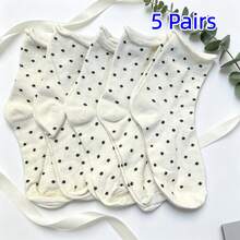1/4/5/10 Đôi tất nữ dễ thương họa tiết chấm bi bèo nhún thoải mái thường ngày cao đến bắp chân, màu trắng, thoáng khí và mềm mại, phù hợp cho trường học và mặc hàng ngày, màu ngẫu nhiên, phù hợp cho mùa xuân, mùa hè, mùa thu, mùa đông - Nhiều màu - Xem 15