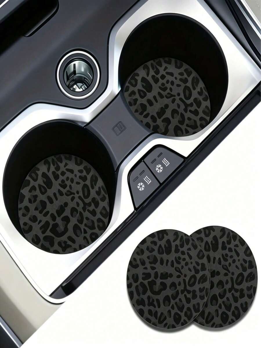 2pcs Black Leopard Print Car Cup Coasters - Non-Slip Design, 7cm Diameter. Made Of Natural Rubber Material, Washable. Each Weighs Only 10g, Perfect Accent For Your Car Interior. Not Only Suitable For Daily Use By Car Owners, But Also An Excellent Gift For Car Enthusiasts.
