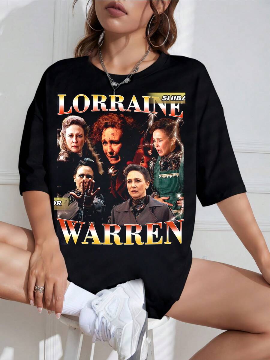 Vera Farmiga As Lorraine Warren In Last Rites, 90s Vintage Retro T-Shirt, New For 2026, Lorraine Warren T-Shirt, Horror Movie Graphic T-Shirt, Unisex, Fits Plus Sizes, Retro-Lit Aesthetic. - Black - View 1