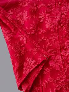 Fashionable Open-Style Design With Long Floral Jacquard Sleeves And Adjustable Shoulder Straps - [Red] - View 6