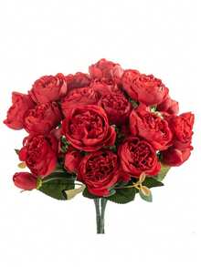 1/3 Bunch Artificial Peony Flowers, Fabric Floral, Faux Peony Bouquet, Bulk Artificial Peonies, For Vase Decoration, Floral Arrangement, Wedding, Home, Party, Tabletop, Centerpiece - Red - View 3