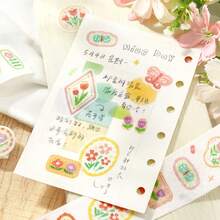 1 Roll Die-Cut Washi Tape, Grass & Wood Notebook Series Fresh Style Hand-Drawn Illustration Fruit & Plant Pattern Tape, Suitable For DIY Decoration Collage Stickers For Journals, Photo Albums, Scrapbooks, Easy Tear No-Cut Student Note Marking Base Stickers, Ins Style Salt-Series Journal DIY Border Stickers, Student Stationery Back To School Essential - 1 Roll - View 10