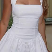 Nuevo vestido con tirantes y volantes, con espalda descubierta y cuello halter - Blanco - Ver 4
