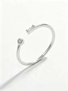 Jessie Jewelry 1pc Elegant Fashion Minimalist Mini Casual 925 Sterling Silver Geometric Open Adjustable Design Ring For Women, Date Party Daily Wear, Charming Gift - Silver - View 4