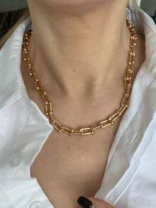 1 chiếc vòng cổ choker dạng xích U dày bằng thép không gỉ mạ vàng 18K phong cách punk cho nam nữ, trang sức - vòng cổ - Xem 2