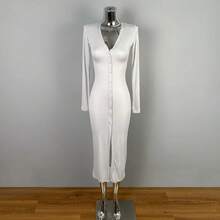 2026Vestido Dongda Gate de manga larga ajustado y para mujer, de cintura alta con abertura, que realza la figura y levanta l... - gris azul - Ver 1