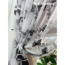 1pc White French Romantic Style Black Butterfly Embroidered Sheer Curtain, Semi-Transparent Pastoral Style, Rod Pocket Design, No Drawstring, Suitable For Living Room, Bedroom, Balcony, Office Home Decor, All Seasons - White - View 7