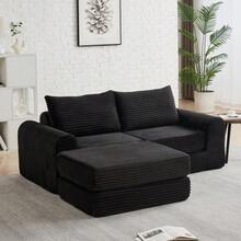 2-In-1 Corduroy Sofa Bed Cord-Zwei-In-Eins, With Two Pillows, Elegant Curved Armrests, Removable Footrest And Modular Arrangement. - 黑色 - 查看 10