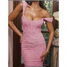 New Printed Bandeau Dress With Straps And Open Back - Pink - View 8