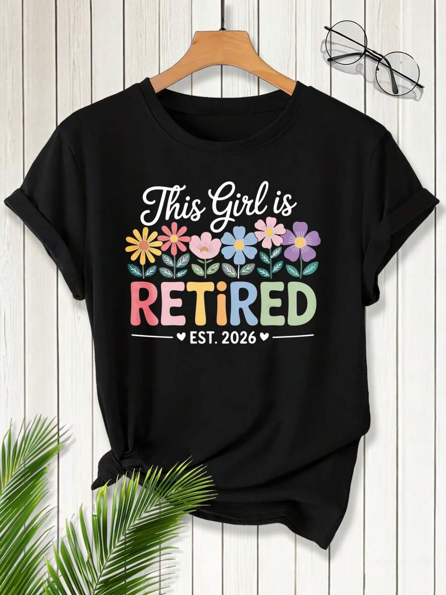 Women's Black And White Short-Sleeved T-Shirt, Round Neck T-Shirt, Printed T-Shirt With Design For Women, Breathable Urban Fashion Top, Casual Cut, Suitable For Daily Wear And As A Mother's Day Gift, Ideal For Spring And Summer. - 黑色 - 查看 1