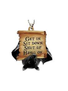 2pcs Halloween Bat Hanging Ornaments, Hanging Bat Party Decorations, Flat Acrylic Bats With "Come In Sit Down Shut Up Hold On" Text, Gothic Style Car Rearview Mirror Charms, Fireplace Wall Yard Home Decor, Halloween Decorations - Multicolor - View 2