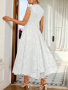 Women's Wedding Guest Dress, New And Elegant Fan-Shaped Lace Flared Dress, Retro Sleeveless Lace Dress, Suitable For Wedding Bridesmaid Dress, Evening Party, Casual Romantic Dates - 磨砂黑 - 查看 6
