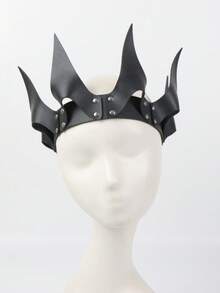 1 PC Gothic Punk PU Leather Crown Headpiece - Dark Style Halloween Cosplay Costume Accessory With Rivet Decoration, Carnival Party Role-Play Headband For Men And Women, Fantasy Theme Styling Accessory - Headdress - View 2