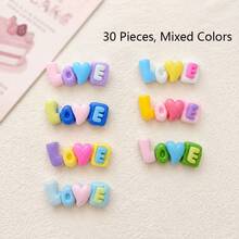 10/20/30入組隨機DIY "LOVE"字母高分子樹脂平貼裝飾，卡通耳環製作，髮飾，文具工藝品，手機殼，鑰匙圈，玻璃杯，冰箱磁材料，隨機顏色，7月4日耳環，珠串手鍊，貝殼項鍊，美國彩琺瑯徽章（7月4日），萬聖節 - 彩色 - 查看 14
