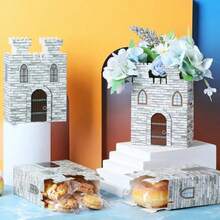 8502-12 Pcs Castle Boxes Cardboard Castles Gift Candy Treat Favor Boxes Medieval Theme Party Dragon Knight Princess Birthday Party Supplies Table Decorations, 2 Styles - 如圖 - 查看 6