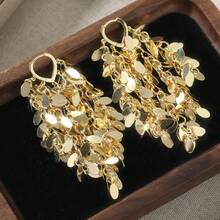 Charming Women's Shiny Pendant Earrings, New Fashion Accessories, High-Quality Copper Leaf Tassel Earrings, Exquisite Style, Suitable For Daily Wear And Gifting - Gold - View 4