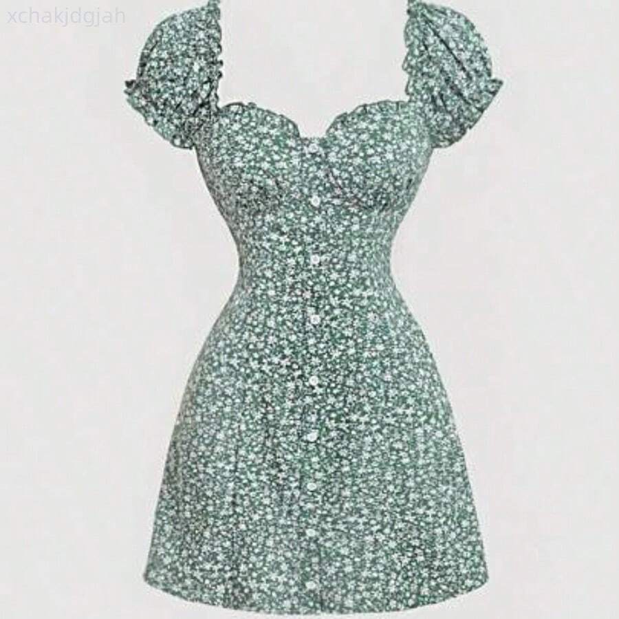 Vestido camisa con botones y mangas de concha amarillo mantequilla AG - Verde - Ver 1