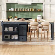 Kitchen Island On Wheels, Extendable Kitchen Island With Dining Area, Spice Rack And Drawers, Mobile And Freestanding Kitchen Island, Ideal For The Kitchen And Dining Room (White) - Grey - View 4