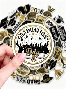 50/25pcs 2026 Graduation Stickers, Black & Gold Graduation Decor, Suitable For Graduation Party Favors, Water Bottles, Laptops, Gift Bags, Graduation Gifts And Party Supplies, Scrapbook Supplies, Fun Stationery Stickers, Random Shipment - Multiple Styles - View 4
