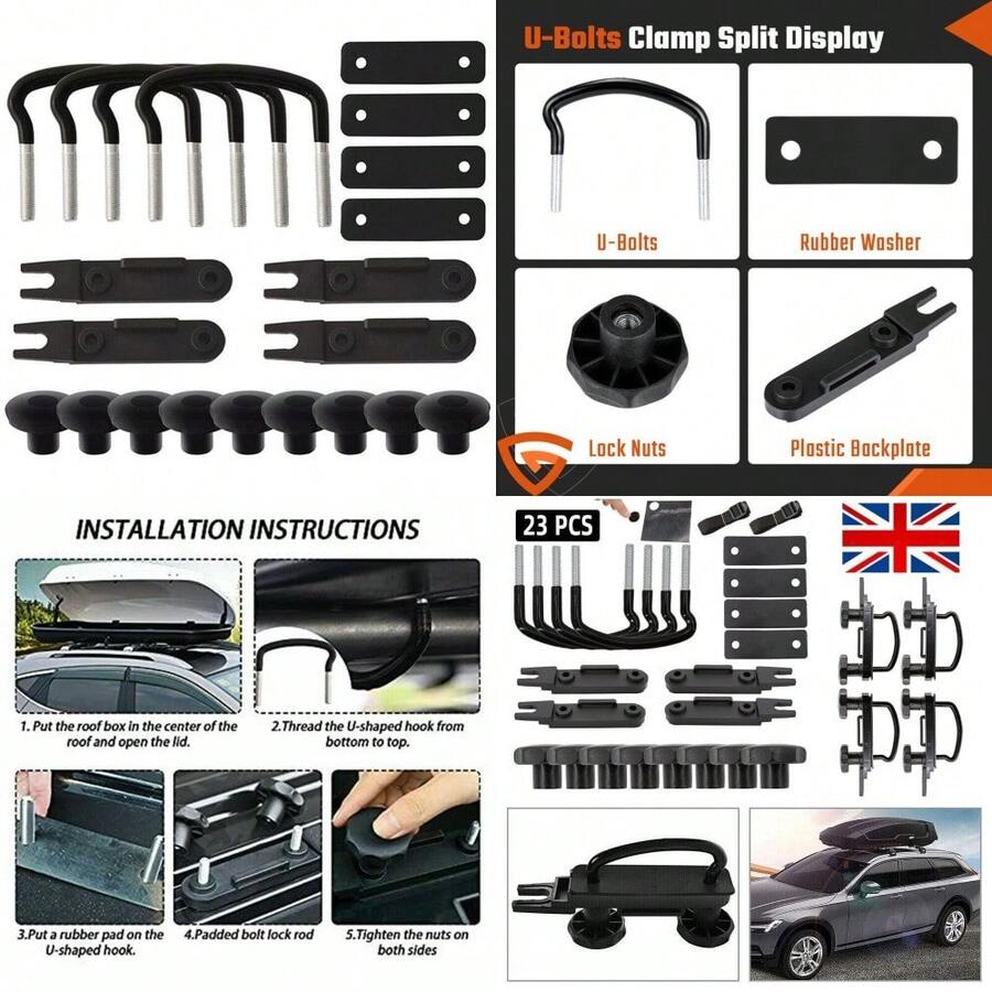4PCS Stainless Universal Roof Box U-Bolt Clamps Car Van Mounting Fitting Kit UK - A - View 1