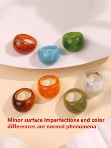 4pcs/Set Cincin Resin Minimalis Geometris Unik Bergaya, Set Cincin Oval Besar, Cokelat, Merah, Hijau, Abu-abu, Putih, Gaya Wanita, Cocok untuk Pemakaian Sehari-hari, Liburan, dan Pesta. - MultiWarna - View 5