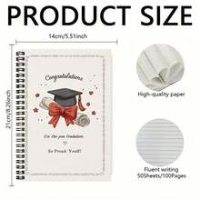 1 pieza Cuaderno de espiral exclusivo para la temporada de graduación, portada decorada con birrete de graduación, pergamino y lazo, combinado con decoraciones de estrellas, lleno de sentido ritual. 100 páginas de gran capacidad, adecuado para registros de trabajo, notas de estudio, planificación diaria, etc., perfecto como regalo de graduación, regalo de cumpleaños, ¡registra los momentos talla grande destacados de la vida! - H - Ver 2