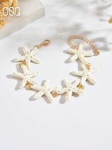 OOQ 1pc Summer Beach Vacation Style Handmade 3D Starfish Chain Bracelet, Elegant Versatile Women's Fashion Bracelet, Suitable For Daily, Holiday, Travel Wear (Handmade Raffia Weave, Random Direction And Shape) - White - View 4