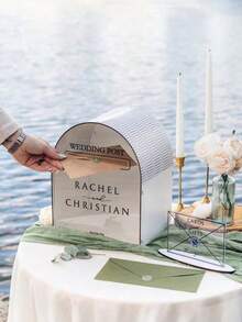 Personalized Wedding Card Box | Customized Acrylic Card Holder With Name And Date | Floral Arch Wedding Reception Decor | Rustic Bohemian Wedding Guest Card Box | Wedding Gift Table Decoration | Customized Wedding Keepsake Box - Multicolor - View 4