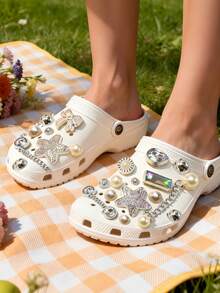 20pcs DIY Shoe Decor, Heart Star Bowknot Pattern, Beach Bohemian Style, (ABS Resin) Metal Chain, Beach Vacation, Suitable For Slippers High Heels Sandals Sneakers - Multicolor - View 6