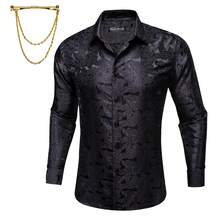 Men's Black Rose Pattern Formal Shirt, Comes With An Elegant Gold Collar Chain, Long Sleeve Style For Evening Banquets And Formal Gatherings - 黑色 - 查看 1