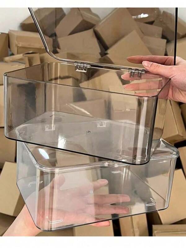 1pc Transparent Dust-Proof Flip-Top Storage Box, Suitable For Hair Clips, Hair Bands, Rubber Bands, Desktop Organization, Stackable Drawer, Suitable For Vanity, Bathroom, Gift For Girlfriend, Room Decor,Bedroom Room Decor,Back To School