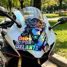 AD Jesus With Crown Of Thorns Holographic Sticker, Reflective Decal, Suitable For Cars, Bicycles, Scooters And Luggage - TZ-laser Hand-pulling Sticker - View 5