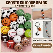 12/36pcs Soccer Silicone Beads Set | 15mm DIY Jewelry Making Materials, Suitable For Keychains, Lanyards | Unisex Handmade Gifts And Educational Projects - Football Printed Silicone Beads - View 2