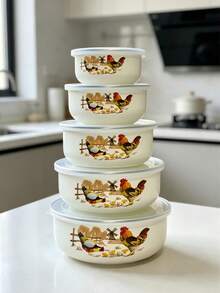 5PCS Enamel Multi-Function Bowl Set, Suitable For Vegetables, Fruits, Salads, Oatmeal Preparation, Suitable For Home Kitchen, Outdoor Camping, Can Be Put In Refrigerator As Fresh-Keeping Bowl, Stackable Storage Bowl With Lid, Back To School Gift - Retro Multi-colored Bowl - View 15
