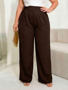 MODA MO, REF: 3286 (PLUS SIZE) - Women's Tailored Trousers, Wide Leg Trousers, High Waist, Black Trousers, Wide Leg - 巧克力棕 - 查看 4