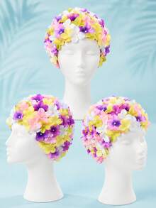 1PC Double-Layered Floral Swimming Cap,Lightweight And Stretchable,Ideal For Short & Medium Hair,Pool, Beach,Vacation, Water Sports,Hair Protection From Chlorine & Sun,Fashionable Swimwear Accessory,Poolside & Beach Essentials - Multicolor - View 10