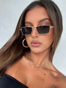 2pcs Summer Fashion Eyeglasses Set, Retro Rectangular Metal Frame Decorative Glasses, Unisex Suitable For Street Photography, Commuting, Daily Wear - 2pcs Metal Rectangular Gray Brown - View 2