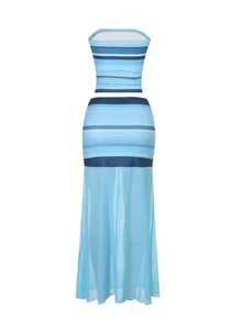 Daleeva Women's Summer 2 Pieces Set, Blue Minimalist Versatile Tank Top With Mesh Skirt Casual Elegant - Baby Blue - View 9