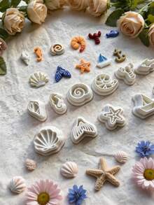 Moldes de corte de arcilla con estilo oceánico, adecuados para hacer pendientes con tema oceánico con arcilla polimérica, perfectos para joyería de verano, playa y vacaciones, ideales para proyectos DIY costeros y tropicales - Blanco - Ver 2